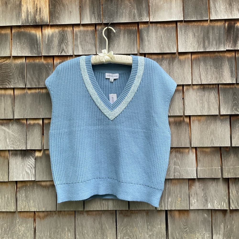Gemma + Jane Blue V-Neck Knit Sweater Vest